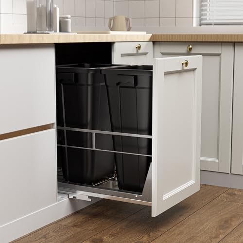 YJHome Double 10Gal Pull Out Trash Can Cabinet, Soft-Close Slides - color: Black, style: Double