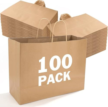 XPCARE Large Brown Paper Bags, 100 Pcs 16x6x12 Paper Gift Bags with Handles - color: Brown