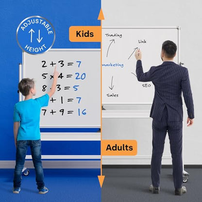 Kamelleo Rolling Whiteboard on Wheels 70" x 36", Double Sided White Board - color: Pearl White, size: 70x36