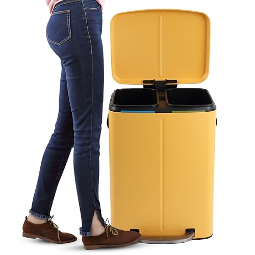 happimess Marco 10.6 Gal Double Bucket Step Trash Can, Daffodil Yellow - color: Daffodil Yellow