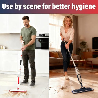 Spray Mop for Floor Cleaning, 2 Pack with Refillable Bottles & Pads - color: Red Blue