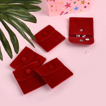 20PCS Velvet Jewelry Pouches with Snap Button, Small Microfiber Velvet Jewelry Bag for Storing Ring Bracelets Necklaces Earring(Red)