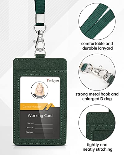 Teskyer Leather ID Badge Holder with Lanyard, Vertical Starry Dark Green - color: Starry Dark Green, size: Vertical