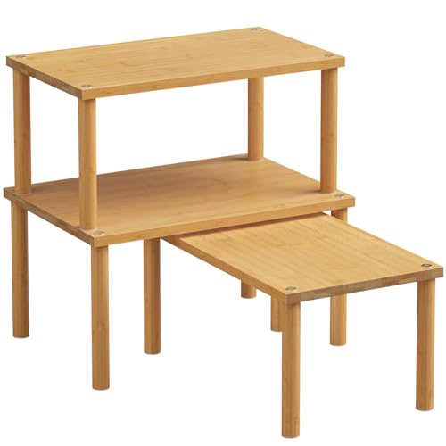Set of 3 Bamboo Cabinet Organizer Shelf,Medium(Natural) - color: Natural, size: Medium