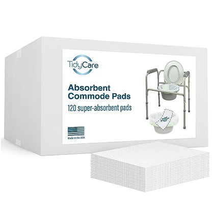 TidyCare Disposable Bedside Commode Pads for Adult Portable Toilet Chair Bucket and Bedpan | Value Pack of 120 Commode Pads | Universal Fit Absorbent Pads for Home Medical Care - size: 120 Count (Pack of 1)