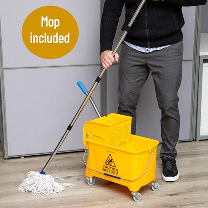 Mind Reader Mop and Bucket Set with Wringer, Mop Included, 5.5 Gallon Cleaning System with Wheels, Upward Press Wringer, Small Mop Compatible - size: Mop and Mop Bucket