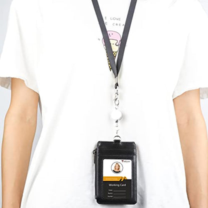 Teskyer ID Badge Holder with Retractable Lanyard, Lanyard Wallet, Black - color: Black #02, size: 3.1" x 4.7"