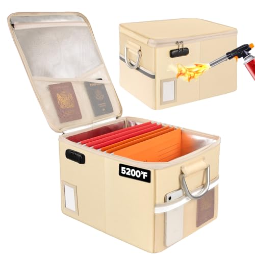 TOMKID 5200°F Fireproof Document Box, Fire Important Document Organizer with Lock, Upgraded Heat Insulated Filing Storage Cabinet Office Organization (5200°F Fireproof Box, Off-white) - color: Off White-Upgrade