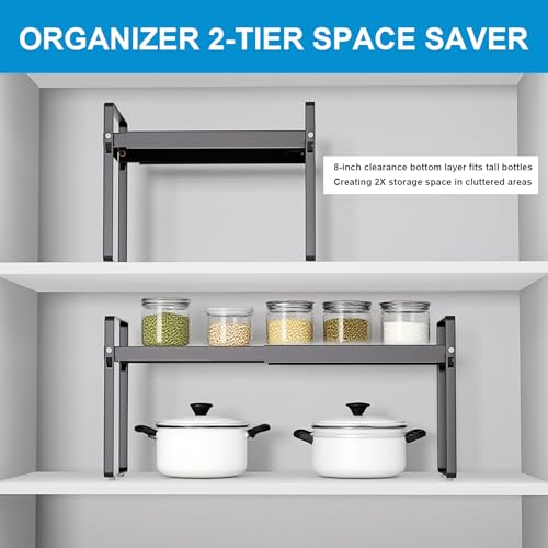 Expandable Cabinet Shelf Organizer, 9 Inch Deep, Black, 1 Pack - color: Black, size: 9" Deep | 1-Pack