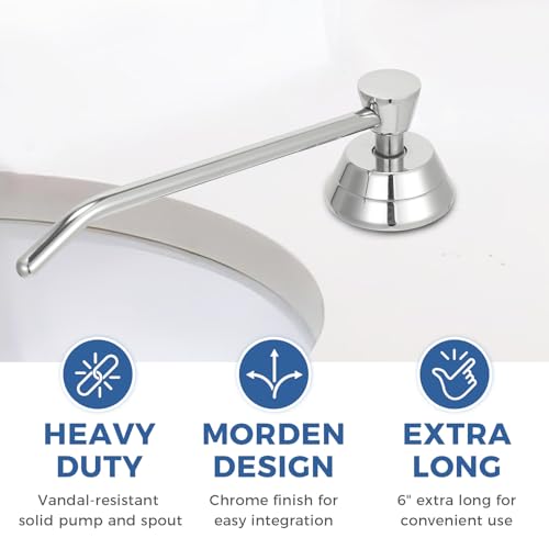 Stardrix Heavy Duty Brass Countertop Liquid Soap Dispenser, Commercial Grade Top Fill Built-in Soap Dispenser with 34 oz/ 1L Bottle for Bathroom, Kitchen, Public Restroom, Chrome Finish, 6” Spout - size: 6” Spout