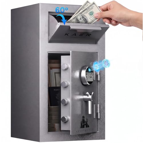 KAER 3.1 CuFt Drop Safe for Business, Depository Safe with Drop Slot, Heavy Duty Steel Safe with Fingerprint Lock, 12 Gauge, 6 Locking Bolts, Anti-Fish Baffle for Restaurant, Retails, Church, Pharmacy - size: 3.1 CuFt - 71.5lbs