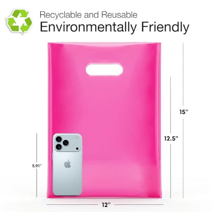 Choice Marts 100 Pink Plastic Bags With Handles 12x15 Merchandise Bags - color: Pink