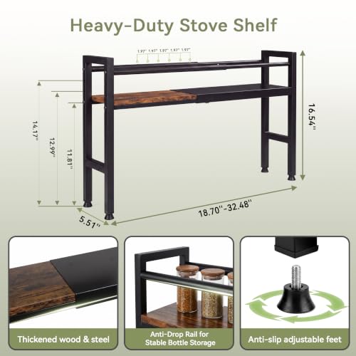 Over the Stove Shelf, Snap‑Lock Adjustable Length Stove Top Spice Rack - color: Snap-lock adjustment
