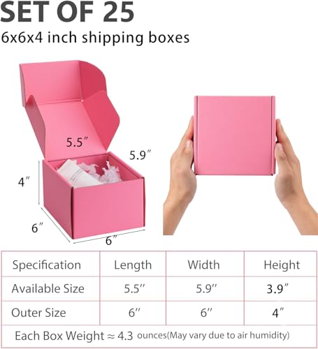 6x6x4 inch Pink Shipping Boxes for Small Business- Set of 25 - color: Pink, size: 6x6x4