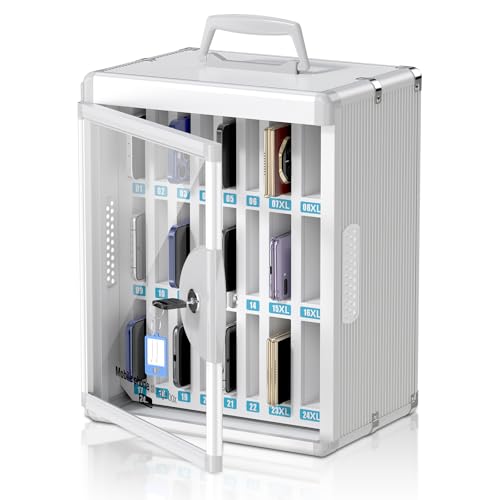 24 Slots Cell Phone Locker for Classroom with 【Universal Key】, Portable Mobile Phone Storage Box with 【2 Different Size Slots】, Phone Lock Box Wall Mounted (Grey-Universal Key, 24 Slots) - color: Grey-universal Key, size: 24 slots