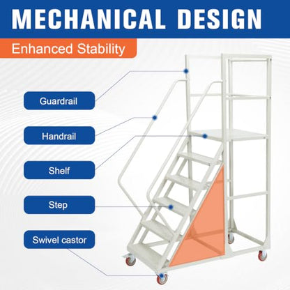 4/6 Step Rolling Stairs with Wheels Industrial & Warehouse Ladder with Handrails 880 LBS Capacity Rolling Steps for Goods Shelves 880 LBS Capacity