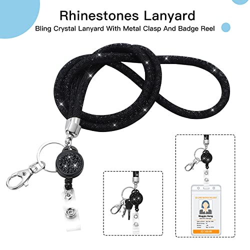 ID Card Lanyard, SAVORI 32.9" Crystal ID Card Holder with Strap - Black,1Pack - color: Black-1pack, size: 32.9 inches - Retractable Badge