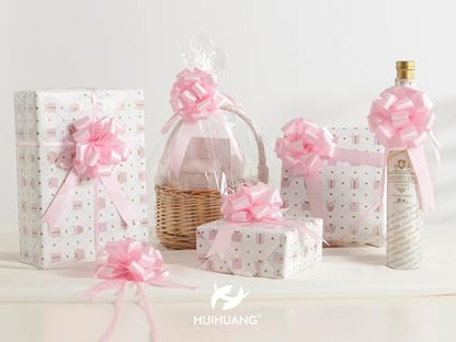 HUIHUANG Pink Bows for Gift Wrapping 12 PCS Light Pink Satin Pull Gift Bows - color: Pink, size: 1 Pack (12 bows, 4 in x 8 in)
