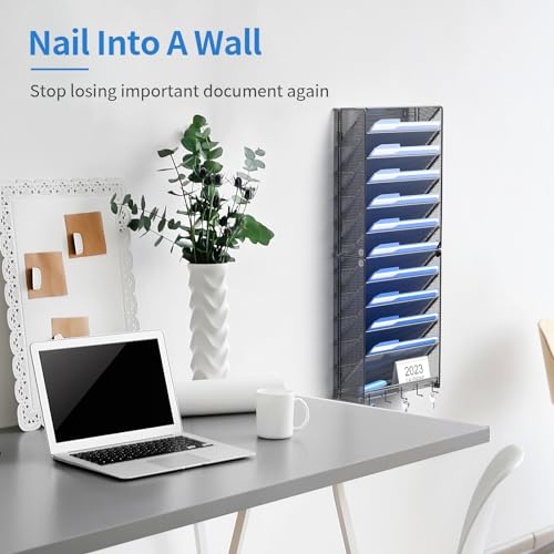 OUTWOLF Hanging Wall File Organizer with Hooks, 12 Tier Vertical Wall Mount File Holder, File Folder Wall Organizer for Office - color: 12 Pocket