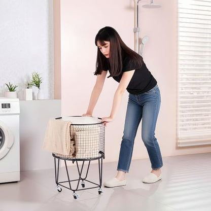 VEVOR Laundry Basket with Wheels, Metal Storage Cart Deep Set Rolling Mesh Laundry Hamper, 60 LBS Large Load Capacity, 17" x 17" x 24", Black - size: 16.9"D x 16.9"W x 24.2"H