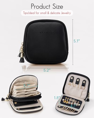 VLANDO 2-Layer Travel Jewelry Organizer for Necklaces,Rings,Earrings - color: Black