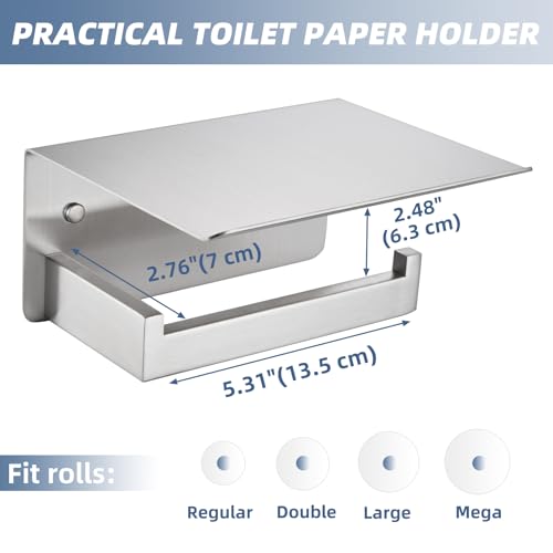 APLusee Toilet Roll Holder with Shelf, Brushed Nickel, 304 Stainless Steel - color: Brushed Nickel, size: Single Rod