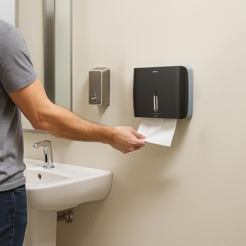 Bathroom Paper Towel Dispenser Pack of 2 Durable ABS Plastic Easy Installation No Drilling Waterproof Dustproof for Home Washroom Kitchen Bedroom - color: Black