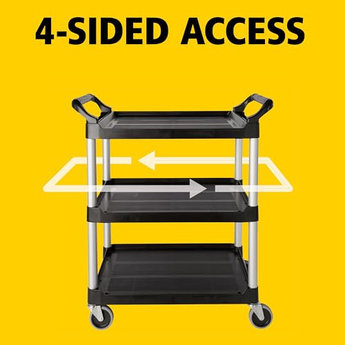 Rubbermaid Commercial Products Heavy Duty 3-Shelf Rolling Service/Utility/Push Cart, 200 lbs. Capacity, Black, for Foodservice/Restaurant/Cleaning/Warehouse/Garage - color: Black