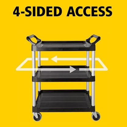 Rubbermaid Commercial Products Heavy Duty 3-Shelf Rolling Service/Utility/Push Cart, 200 lbs. Capacity, Black, for Foodservice/Restaurant/Cleaning/Warehouse/Garage - color: Black