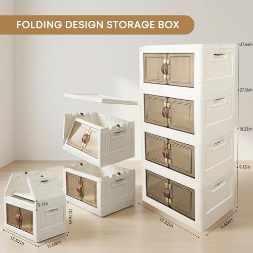 MOONEDGE 140QT Stackable Plastic Storage Bins, 4-Tier Foldable Cabinet - size: 140QT