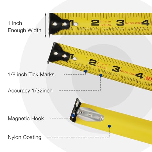 WORKPRO 25FT Auto-Lock Tape Measure, 1/8 Fractions Measuring Tape - color: Blue, size: 7.6 m
