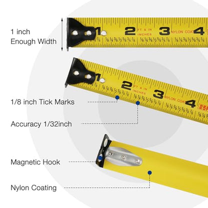 WORKPRO 25FT Auto-Lock Tape Measure, 1/8 Fractions Measuring Tape - color: Blue, size: 7.6 m