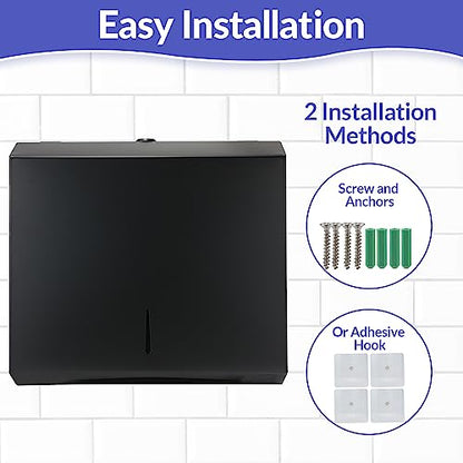 Stardrix Paper Towel Dispenser Wall Mount, Matte Black Stainless Steel Commercial Paper Towel Holder with Lock, Large Capacity 250 C Fold/300 Multifold Towels (Pack of 2) - color: Black, size: 250 C Fold/300 Multi-Fold with Lock (Pack of 2)