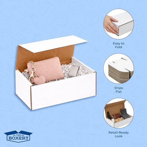 The Boxery Corrugated Mailers White Tuck Shipping Boxes (7x4x4) - size: 7x4x4