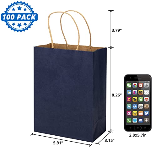 HavrePac 100 Pack Gift Bags with Handles 5.9x3.15x8.26 inch Dark Blue - color: Dark Blue