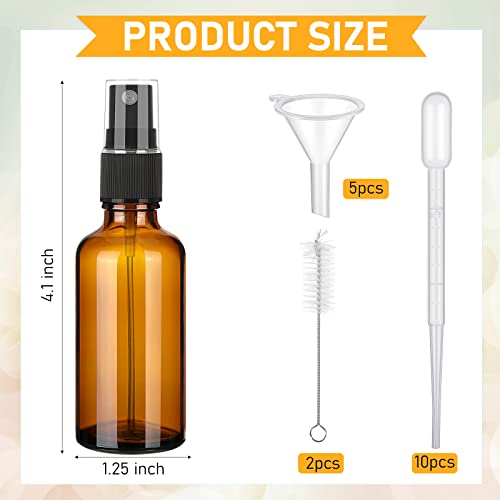 Nuogo 100 Pcs 2 Oz Glass Spray Bottles, Fine Mist Spray Bottle Refillable Cosmetic Bottles Empty Small Bottle with 10 Droppers, 5 Funnels, 2 Brushes for Essential Oil Cleaning Solutions(Brown) - color: Brown