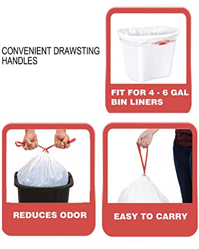 BEIDOU-PAC Trash Bags 4-6 Gallon Drawstring, 150 Count, Multifold Roll Garbage Bags, Medium Kitchen Trash Bags, Odorless & Heavy Duty White Plastic Food Scrap Bags for Bathroom Bedroom Office Waste - style: 4-6 Gallon |150 Count
