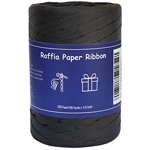 Raffia Ribbon for Gift Wrapping and Packing - 1/4'' Wide, 109 Yards, Black - color: Black, size: 109 Yards