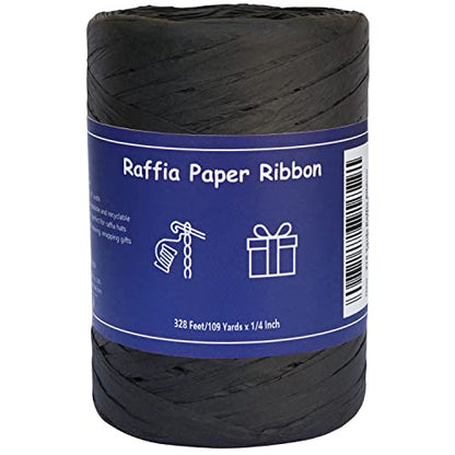 Raffia Ribbon for Gift Wrapping and Packing - 1/4'' Wide, 109 Yards, Black - color: Black, size: 109 Yards