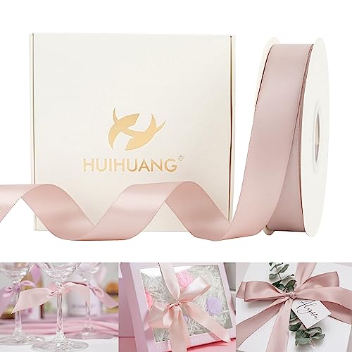HUIHUANG 1 inch Dusty Rose Double-Faced Satin Ribbon Continuous 50 Yards - color: Dusty Rose, size: 1 inch