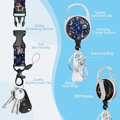 Gctriki Gothic Snake Lanyards for ID Badges, Retractable Badge Reel Clip - color: Goth Snake Mushroom