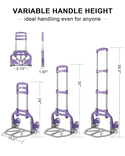 Folding Hand Truck, 200 LBS Capacity Lightweight Aluminum Trolley - color: Purple
