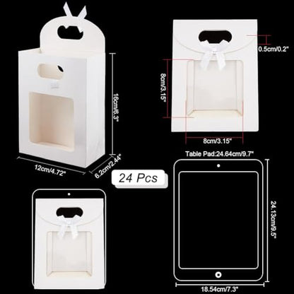 NBEADS 24 Pcs Small White Kraft Paper Bags with Window, 6.3x4.72x2.44inch Stand Up Gift Bag with Handles and Bowknot for Cookies Packaging Wedding Christmas Party Store Retail - color: White-24Pcs-l.w.h:4.72x2.44x6.3"