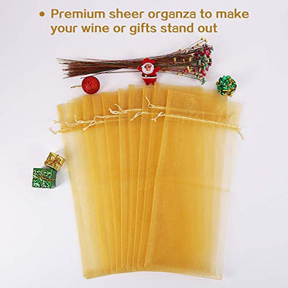 HRX Package 30pcs Mesh Organza Wine Bags for Gift Giving (Gold) - color: Gold