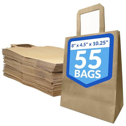 Reli. Brown Paper Bags with Handles | 55 Pack Kraft Bulk