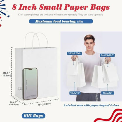 GSSUSA 600 Pack 8x4.25x10.5'' Paper Bags with Handles Bulk, White Paper Gift Bags for Small Business - color: White, size: 8x4.25x10.5 Inch (Pack of 600)