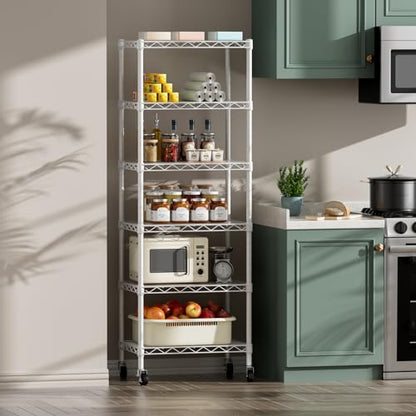 SINGAYE 6 Shelves Storage Shelf Wire Shelving Unit Metal Adjustable Wheels - color: White, size: 6Tier/11.5"D X 17.5"W X 61.5"H