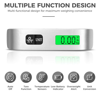BAGAIL Digital Luggage Scale, 110lbs Hanging Baggage Scale with Backlit LCD Display, Portable Suitcase Weighing Scale, Travel Luggage Weight Scale with Hook, Strong Straps for Travelers - color: 2 * Ash Silver