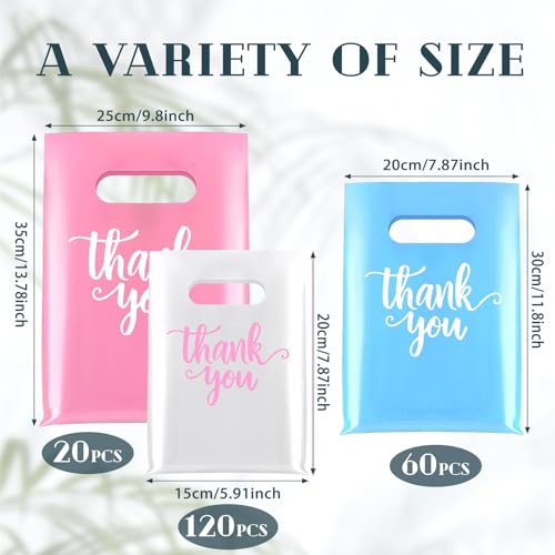Eersida 200 Pcs Thank You Bags for Small Business, White, Blue, Pink - color: White, Blue, Pink