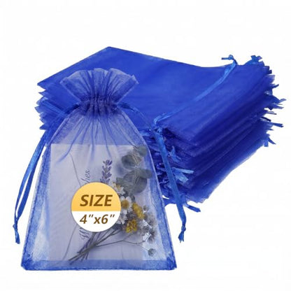 Wudygirl 100 PCS Organza Bags 4"x6" Gift Bags with Drawstring Blue - color: Blue, size: 4x6 IN